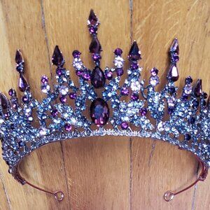 Dark Purple Crystal Tiara Bridal Goth Crown Birthday Wedding Gift Diadem Vintage